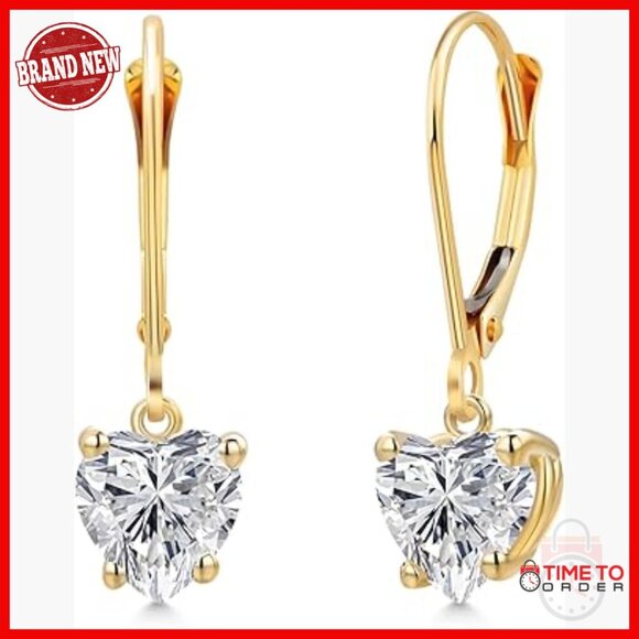Jewelry - 14K Yellow Gold Heart Leverback Dangle Earrings with Gemstone Birthstone